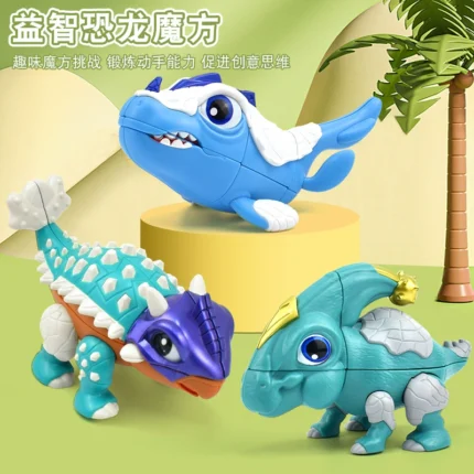 3pcs Cartoon 2x2x3 Cube 223 Parasaurolophus Vicissiturus Ankylosaurus Dinosaur Alien Cartoon Cube Animal Toys for Children
