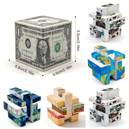 New Mirror cube Satellite image | US dollar | World map | Playing card | Hamburger